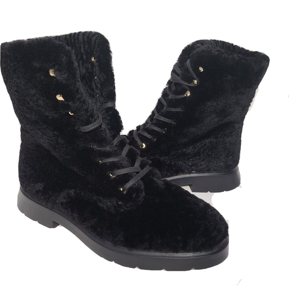 Stuart Weitzman Women boots black Sherpa ankle lace up McKenzee Chill sz 7 new